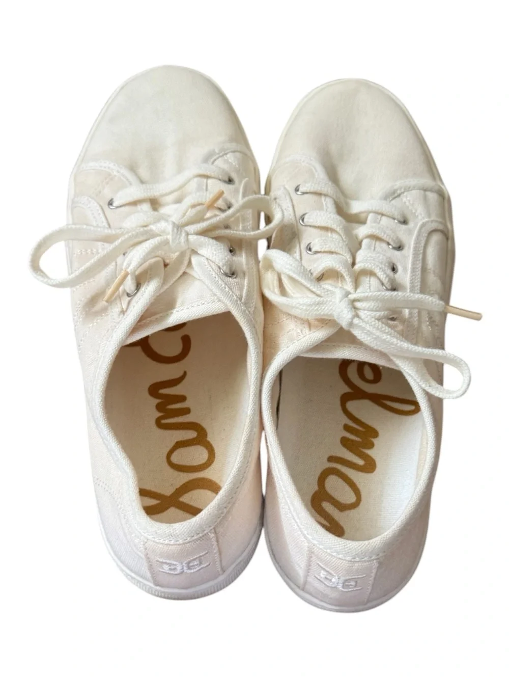 Sam Edelman Off-White Canvas Lace-Up Sneakers